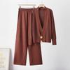 Moda Abiti Europei e Americani Donna Primavera e Autunno Temperamento Fibbia Metallica Grande Cardigan a Maglia + Pantaloni Larghi Casual Set Due Pezzi