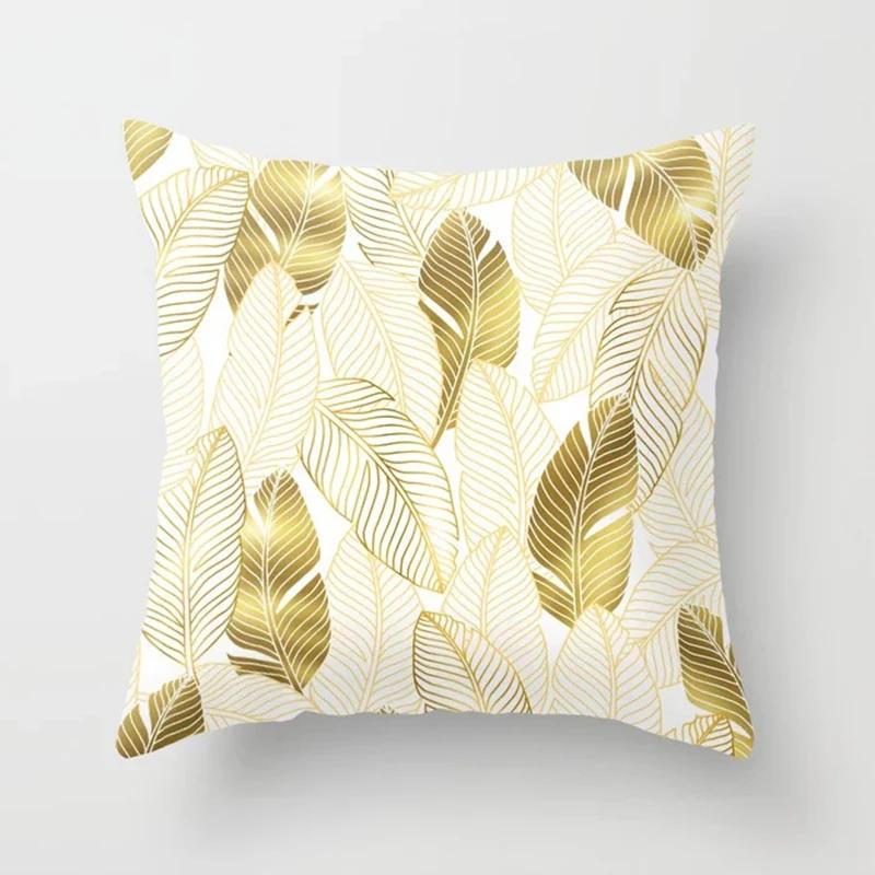 Cushion Cover 45*45cm Golden Leaves Soft Peach Skin Cashmere Throw Pillow Cover Sofa Pillowcase Merry Christmas Home Decor