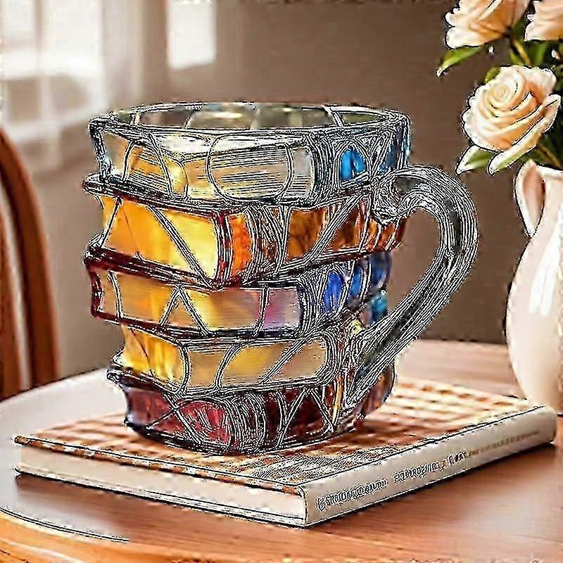 New 3D Painted Book Mug Stacked Novelty Glass Coffee Cup for Hot Cold Drinks Gift for Book Lovers and Readers Collectors