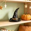 Halloween Huisinterieur Accenten Hars Heksenhoed Beeldje, Tovenaarsbeeld met Ster Maan Unieke Cadeau-ideeën Patronen, Gotisch Desktop Ornament voor Schouw