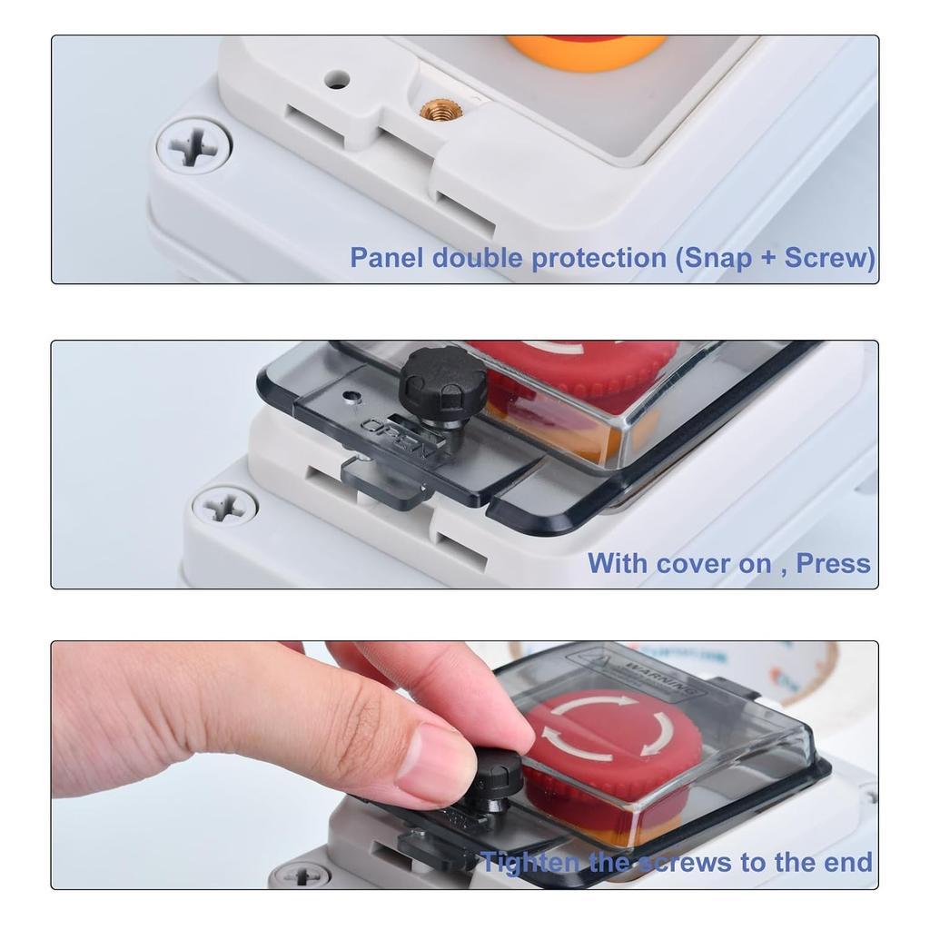 Emergency Stop Button with Box, Emergency Shut Off Switch E-Stop Push Button Switches Box Waterproof for Outdoor use, IP67 660V 10A
