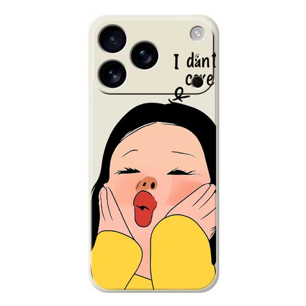 

For iPhone 17 Pro Max Case Girl Holding Face Pattern Printing Straight Edge TPU Phone Back Cover Beige