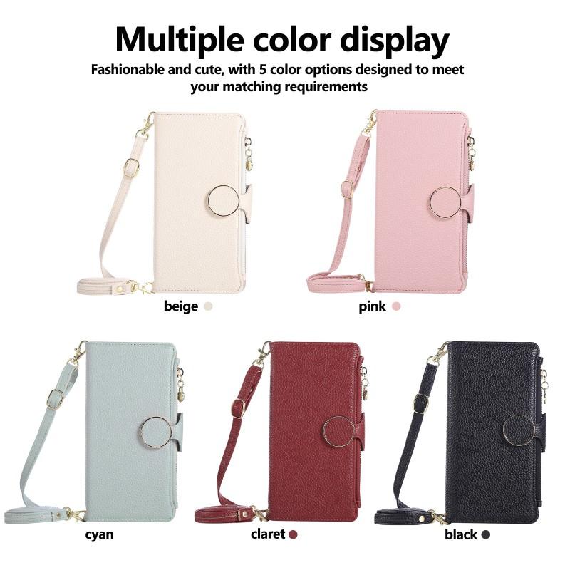 SlimPU Leather Card Slot Phone Case IPhone 16 Pro With Wrist Strap Multi-Function Wallet Cover