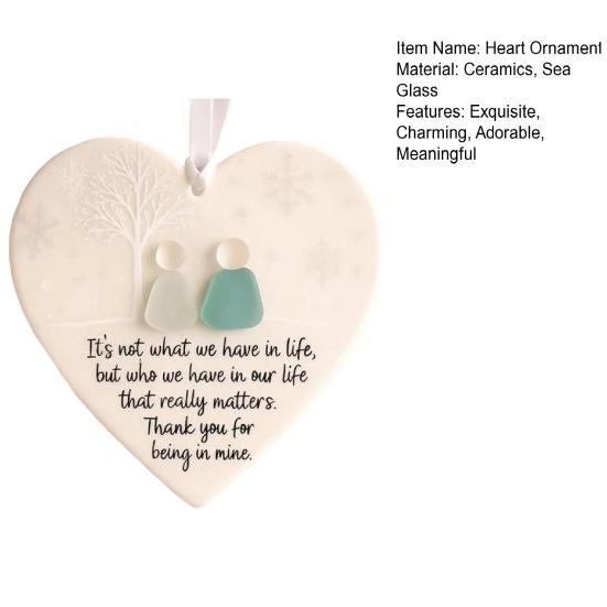 Heart-Shaped Sea Glass Friendship Decor Handmade Ceramics Heart Ornament for Christmas Tree Hanging Decor Sea Glass Art Friendship Keepsake