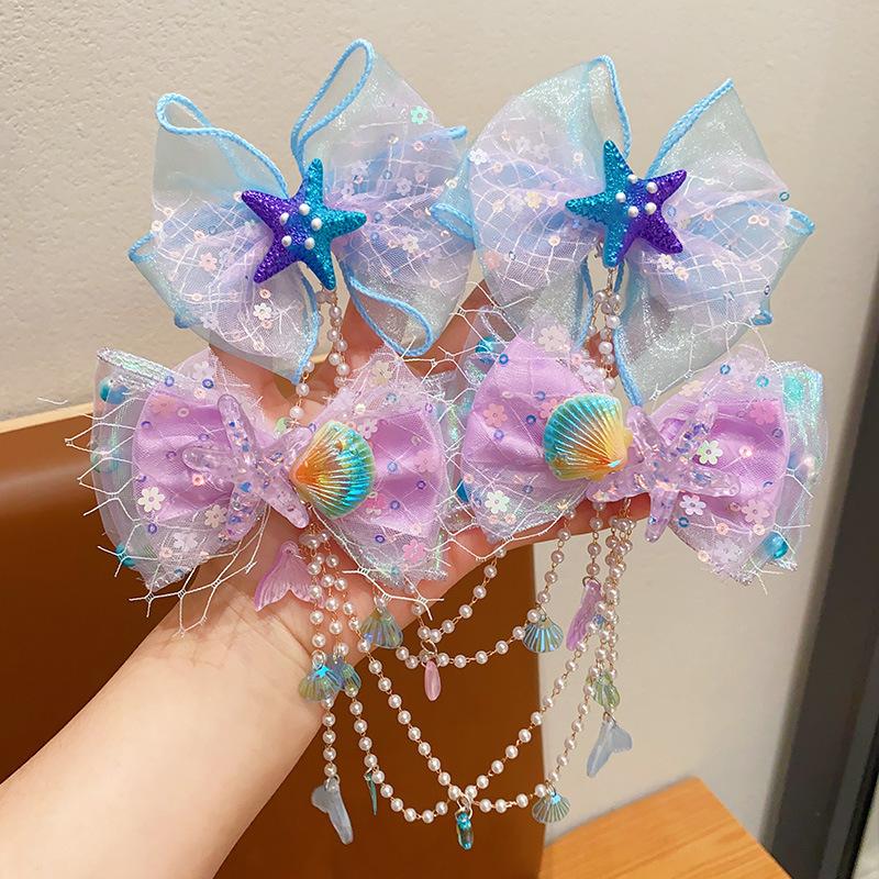 Girl's hair clip, little girl's bow, tassel, forehead chain, hair clip, children's super fairy mermaid princess clip, hair acces