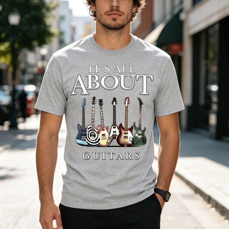 Its All About Guitars Graphic T Shirt Vintage Rock Music Print Unisex Soft Cotton Crew Neck Short Sleeve Trendy Casual Tops