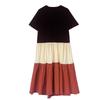 Summer new medium and long contrasting color dress women's fake two-piece temperament splicing a-word skirt