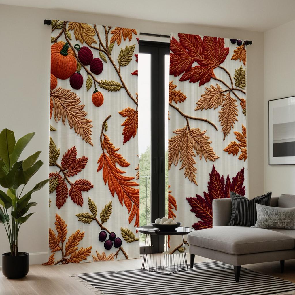 2ks HD výšivka v čínském stylu Javorový list dekorativní závěs Červená stuha digitálně potištěný závěs Styl bytové dekorace decorati