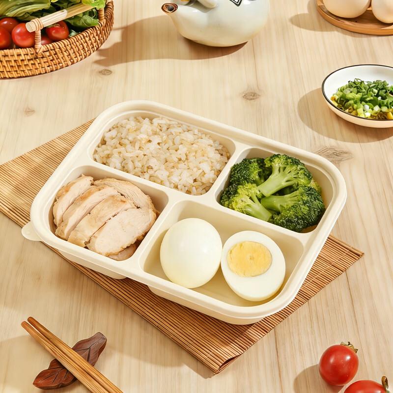 Eco-Friendly Corn Starch 4-Compartment Lunch Box with Lid