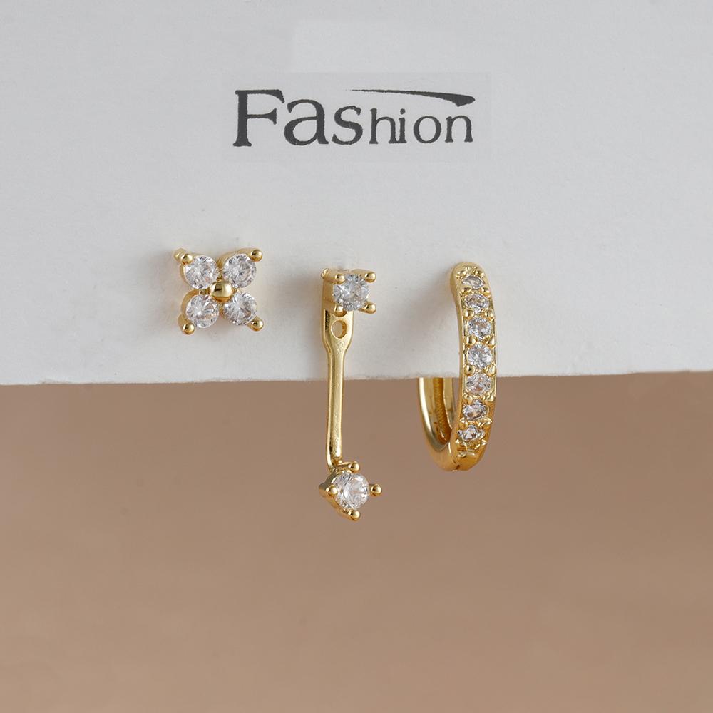 3PCS Trendy Double-layer Circle Cubic Zircon Star Hanging Earrings Set For Women Korean Fashion Jewelry pendientes mujer