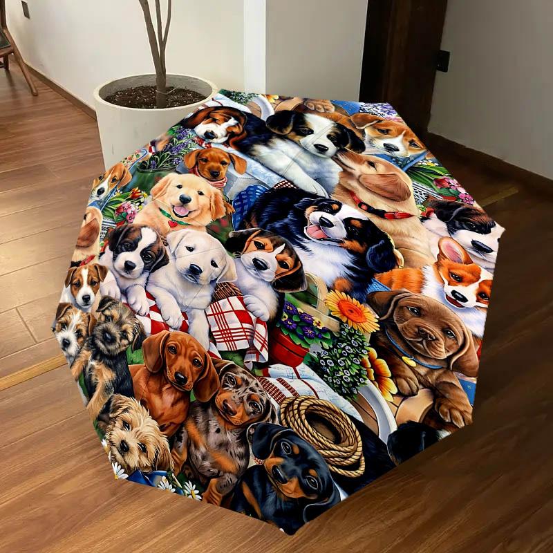 1PC Puppies Flowers Umbrella-8-Rib Reinforced Portable Folding Travel Suitable for All Seasons Outdoor Daily Use Is an Ideal Choice  -K0388
