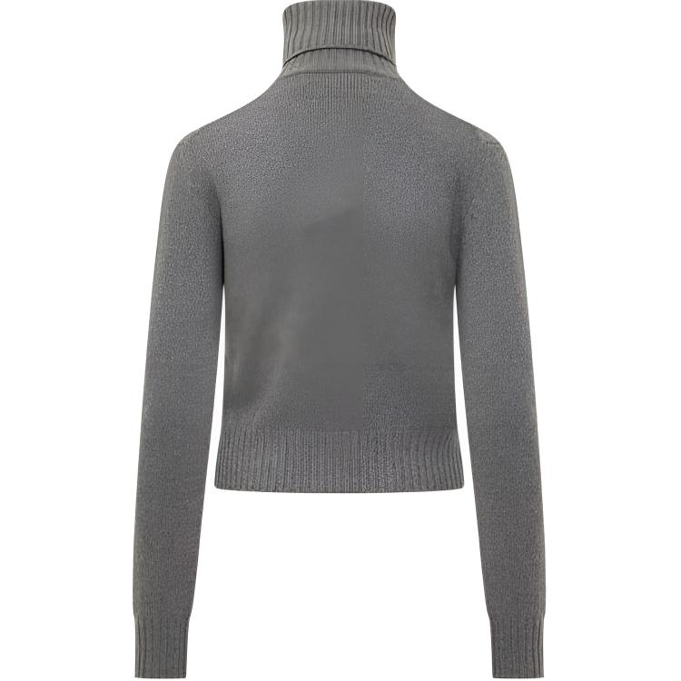 Amiparis Solid Color Logo Short High Neck Ribbed Hem Pullover Long Sleeve Sweater Women sweater Light-Gray FKS457005-052