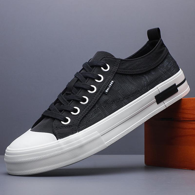 

Модная мужская классическая парусиновая обувь весна-лето в корейском стиле, на шнуровке, низкий верх, кеды, ленивая, дышащая, универсальная повседневная обувь SS25627 38 чёрный