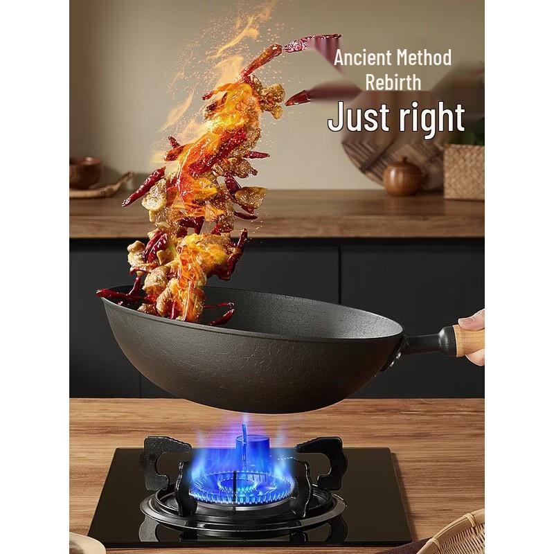 COOKER KING Hand-Cast No-Coating Cast Iron Wok