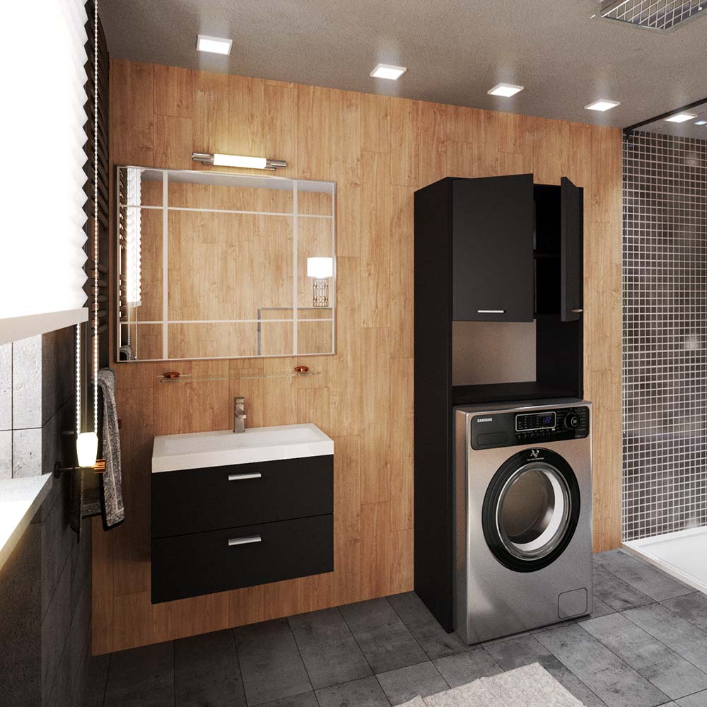 Freestanding Bathroom Cabinet Black 64CM Washing Machine Cabinet Bathroom Column