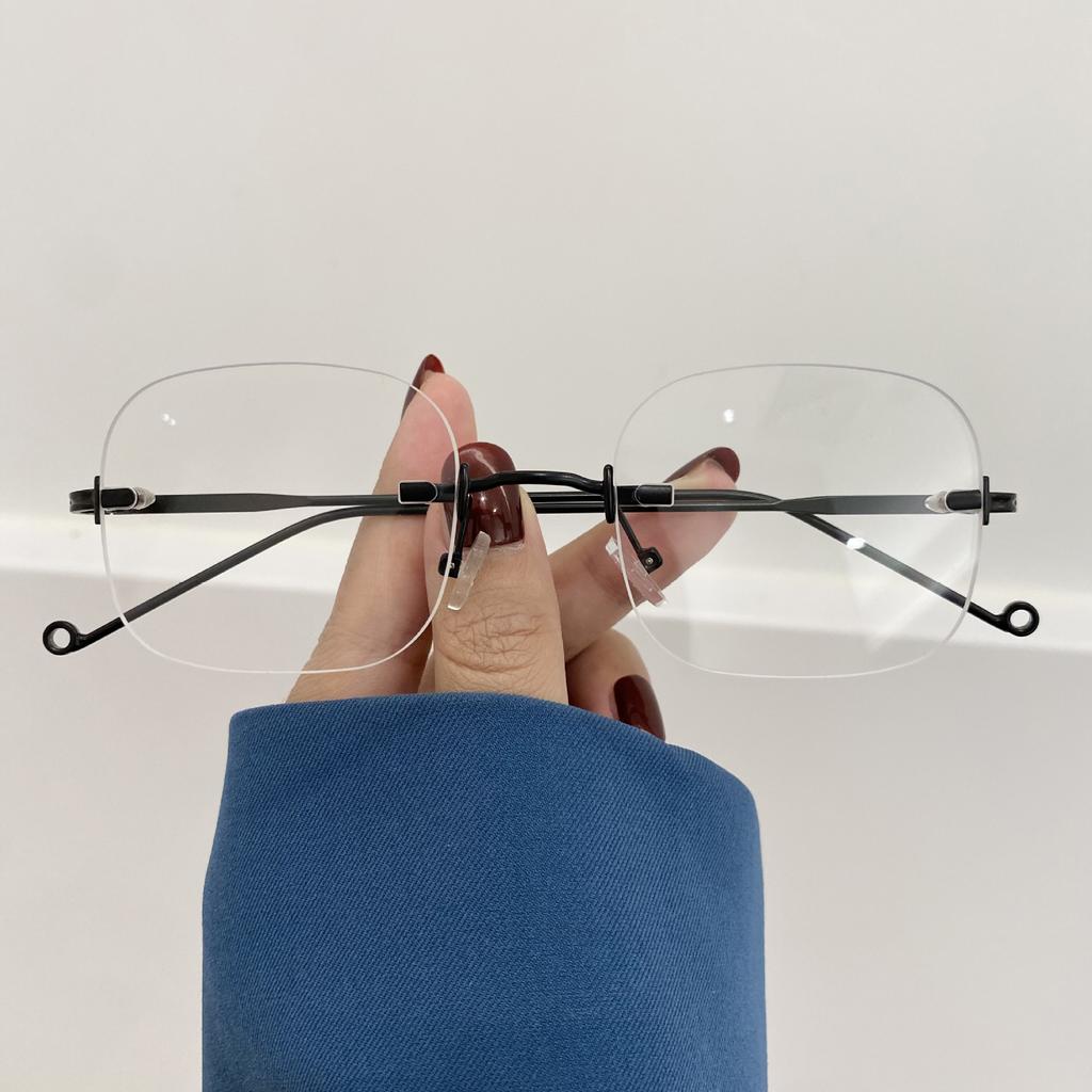 Pure Desire Wind Rimless Glasses Ultra-Light Myopia Glasses With Degree Plain Face Decorative Metal Frame Square Small Frame Female