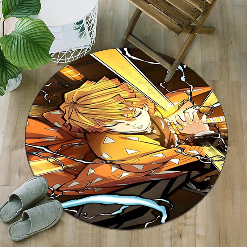 1pc Agatsuma Zenitsu Carpet, Round Rug, Comfortable, Suitable for Entryways, Living Rooms, Office, And Bedrooms, Christmas Decoration