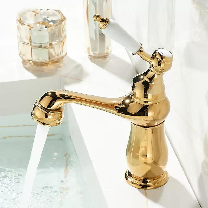 European Gold Basin Faucet Chrome Hot and Cold Mixers Antique Wash Basin Faucet Taps Ceramic handle Basin Faucets