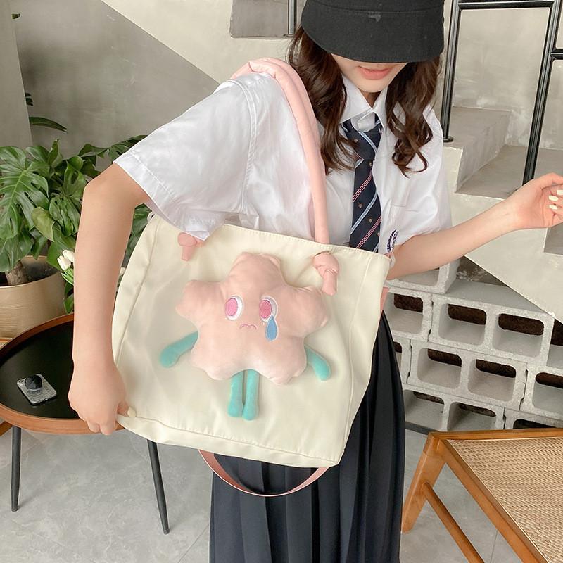 Star Pendant Canvas Shoulder Bag Outdoor Large Capacity Fashion Bag Crossbody