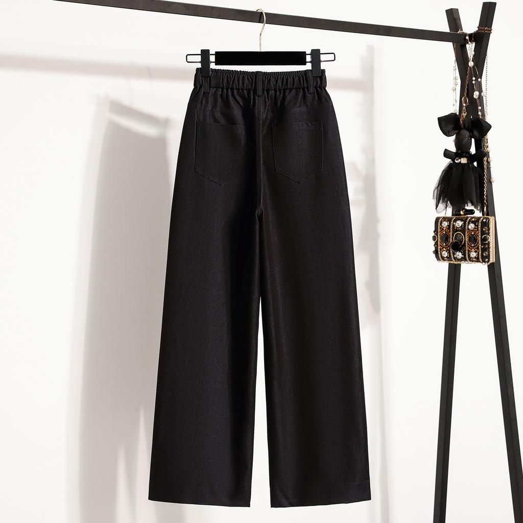 Dimanaf 2025 Plussstørrelse Høst Dame Jeans Elastiske Vide ben Bukser Denim Basic Høy midje Oversize Bukser