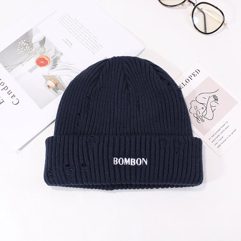 High Quality American Casual Hat Men and Women Winter Ripped Wool Hat Warm Ear Protection Knit Hat Letter Cold Hat