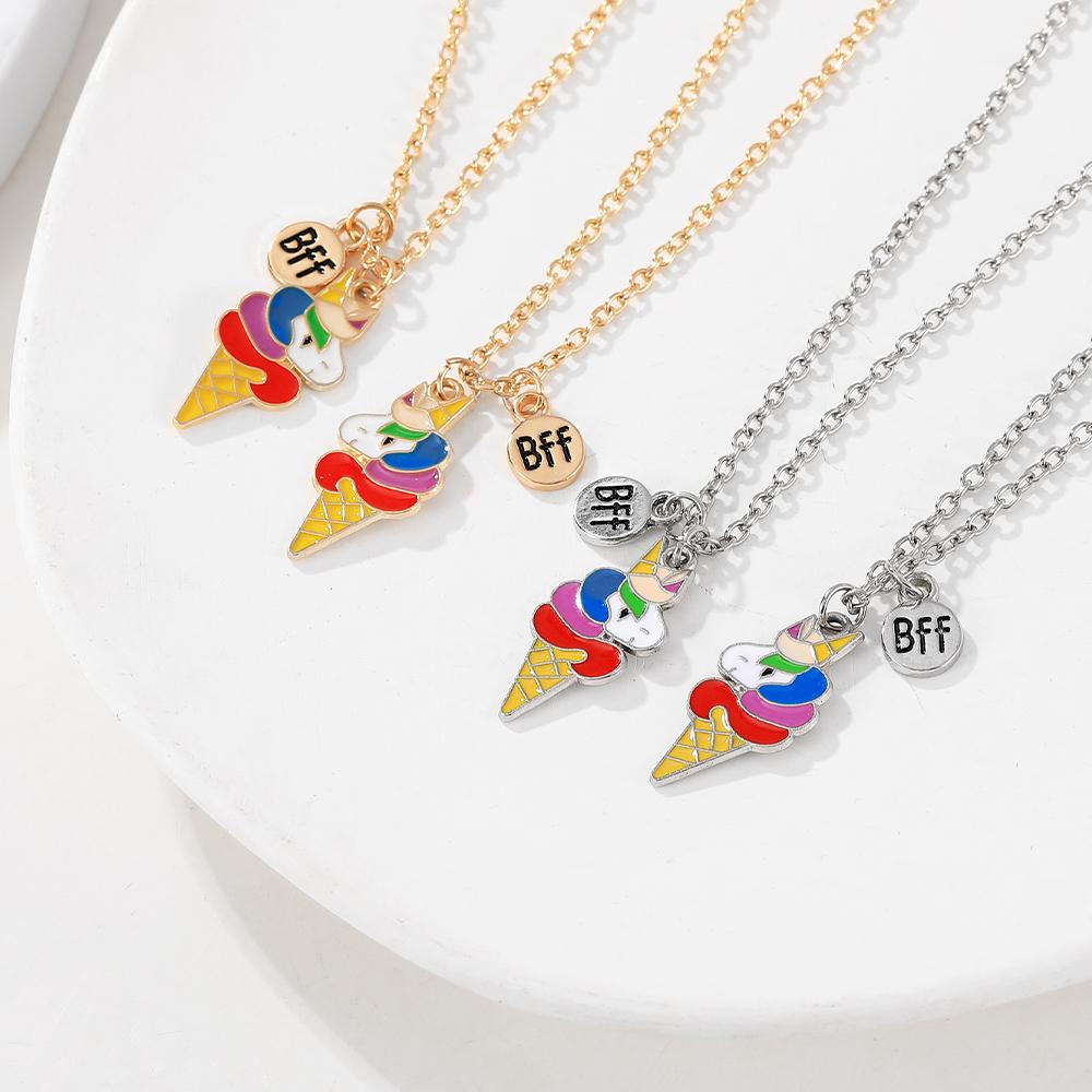 2Pcs/Set Cute BFF Charms Unicorn Ice Cream Pendant Necklace Best Friends Chain Long Distance Relationship Jewelry