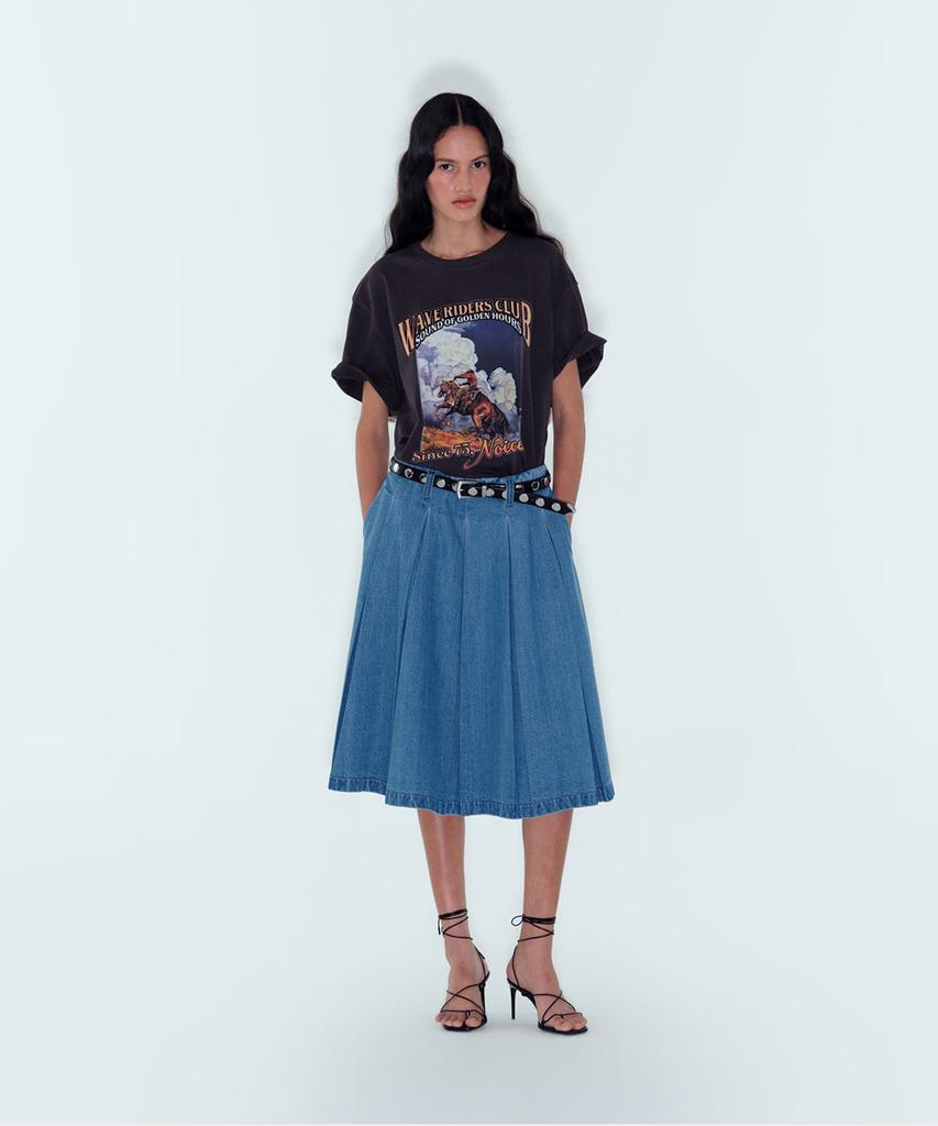 Noiseu W Denim Pleats Midi Skirt - Blue
