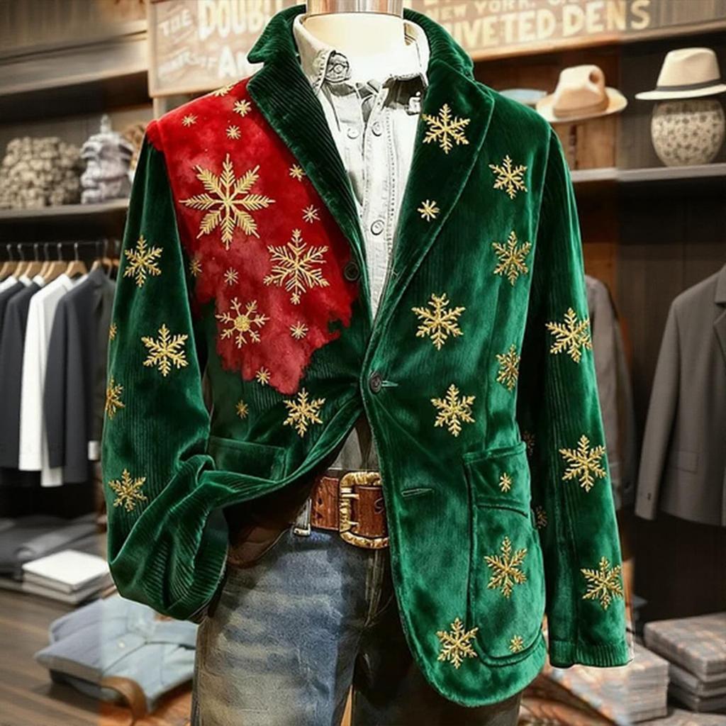 Men's Printed Corduroy Warm Pocket Suit Jacket Cardigan Men's Casual Suit