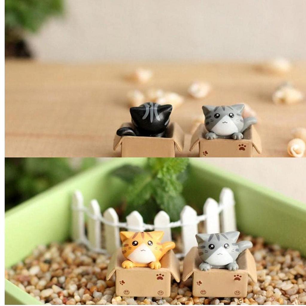 4pcs Cartoon Poor Box Cat Ornament Model Small Statue Car Crafts Fairy Garden Figure Ornament DIY Miniature