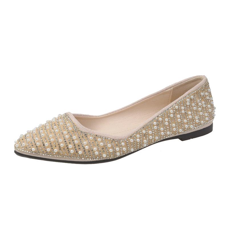 

Spring and summer new low-heeled flat-bottomed pearl decorative foot cover Doudou single shoes 40