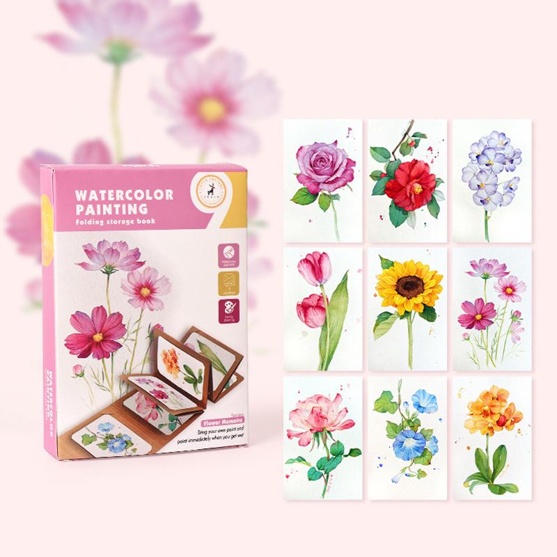 9 Blatt/Set Aquarellmalset, Dickes Aquarell-Faltaufbewahrungsbuch Mit Einem Stift, Feiertags-Geburtstagsgeschenk, Partygeschenk