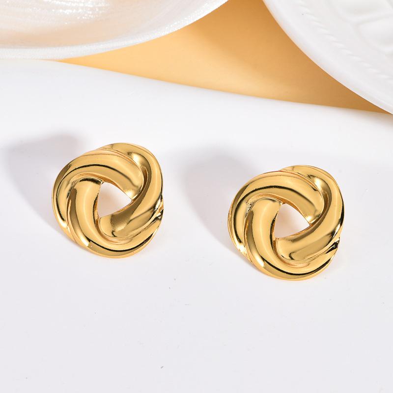 Retro Geometric 304 Stainless Steel Ear Studs with Concave-Convex Design