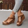 Fashion Retro Brown Pu Narrow Band Slides Women 2025 Summer Fashion Round Toe Wedge Heel Slippers Elegant Soft Sole Shoes Plus Size 43