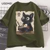 Funny Cat Ramen T-shirt Graphic Tee Japanese Kawaii Anime Cat Graphic T Shirts Men Women Casual Short Sleeve Cotton Tee Shirt