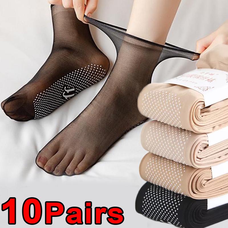 Ultra-thin Breathable Socks Women Non-slip Transparent Elastic Crystal Silk Socks Nylon Ladies Summer Short Ankle Socks
