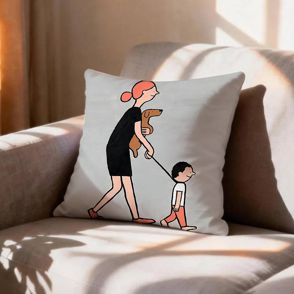 Flat Color Wall Art Jean JJullien MMinimalist Pillow Case Pattern Printed Pillowcase For Living Room Sofa Cushion Cover