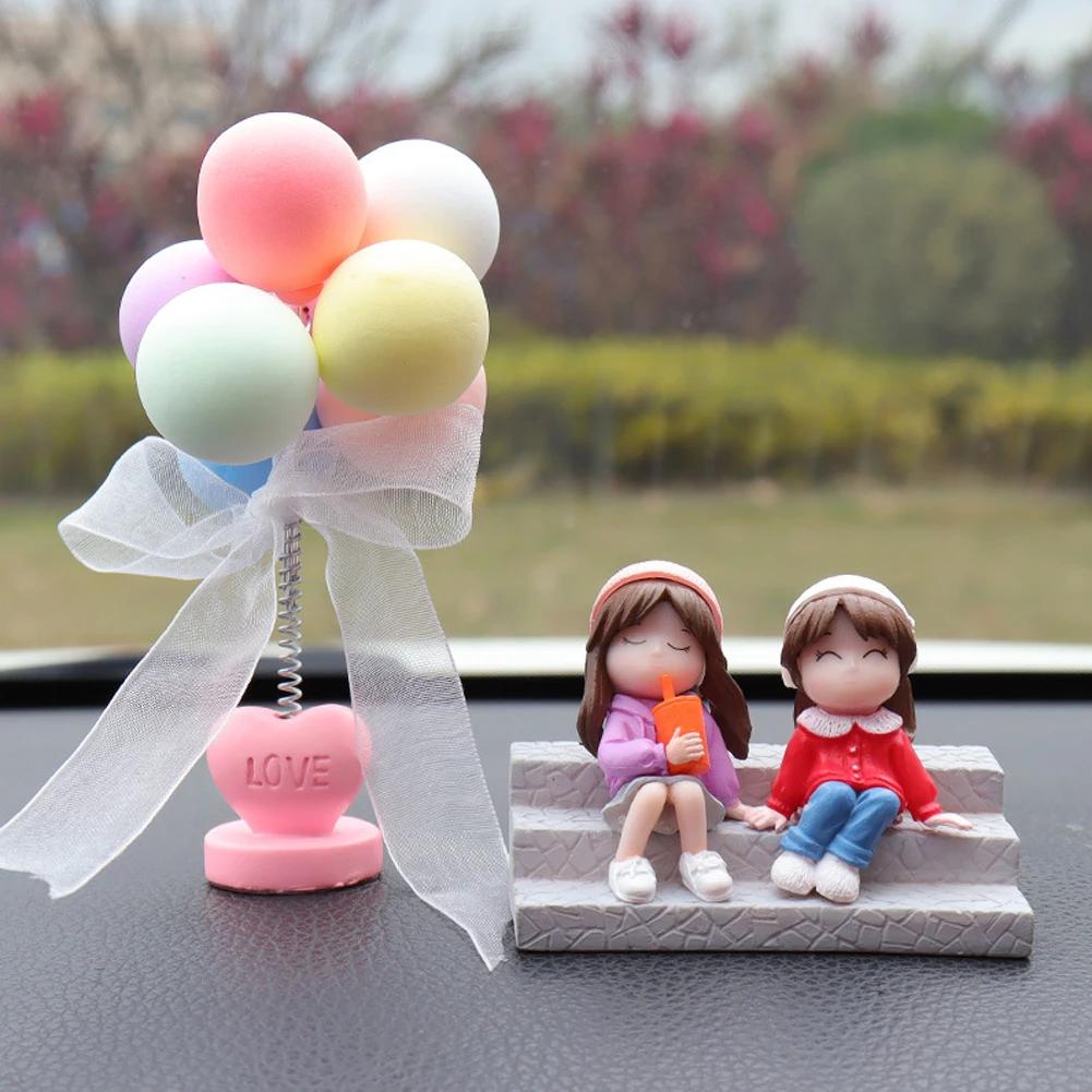 2Pcs Car Dashboard Doll Creative Couple Crystal Balloon House Ornament Decoration Auto Interior Accessories for Gift Girl Women