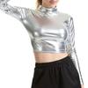 Lady Crop Top Women Club Half-high Collar Glossy Surface Skinny Waist-exposed Solid Color Soft Pullover Breathable Pole Dance Performance Party