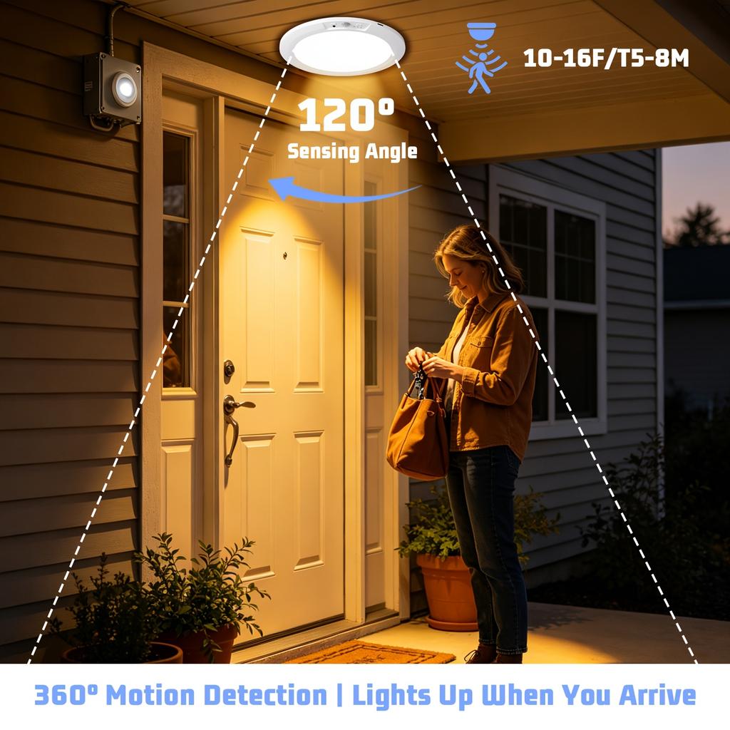LED Motion Sensor Ceiling Light Rechargeable Smart Night Lamp Wireless Dimmable Round Flush Mount Fixture for Home