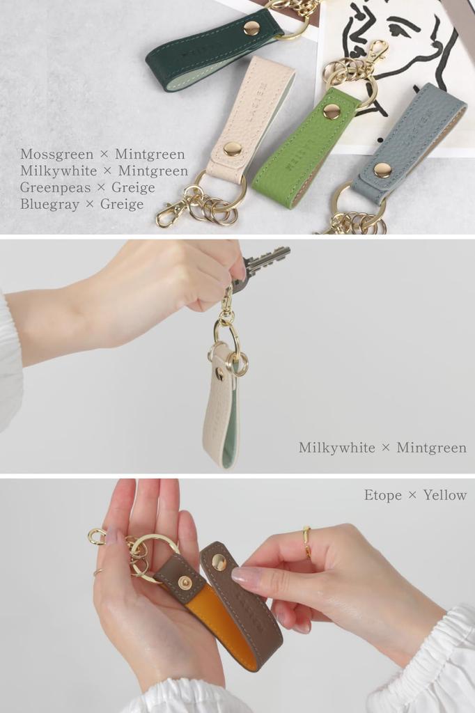 LASIEM Leather Key with and Genuine Leather Fits Small Smart Keys and Car Keys Keychain, Ring, Women's, "Snap Hook" Hardware, (Milky White)