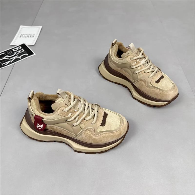 Waffle Forrest Gump shoes women's velvet year autumn and winter versatile increase height and thinness thick sole color matching sports