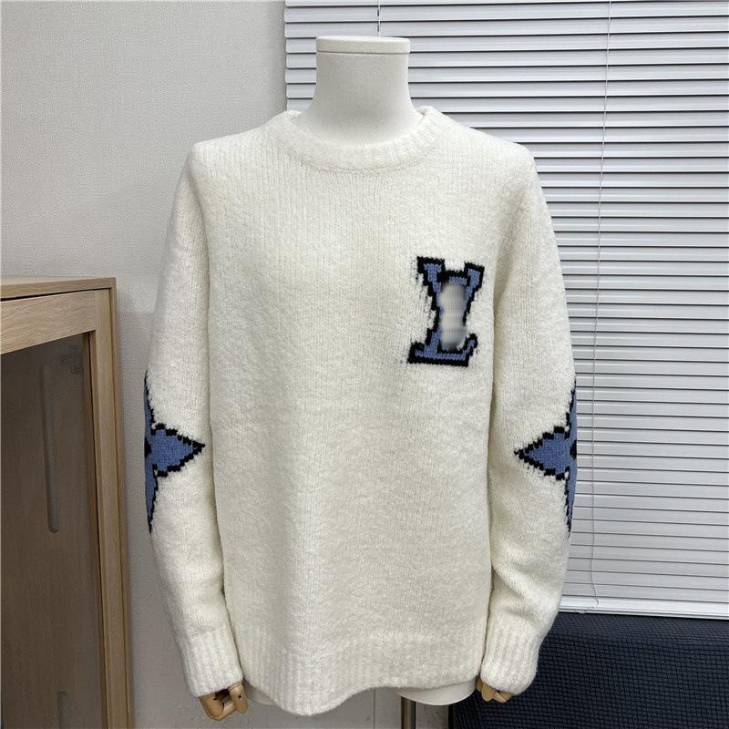 Höst/Vinter Unisex Lös Jacquardtröja med Broderat Bokstavslogotyp och Rund Hals