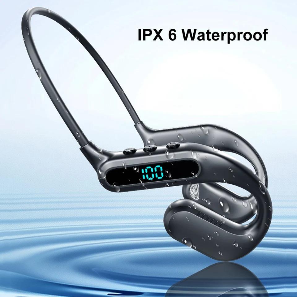 Wireless  Bluetooth 6.0 Earphone Air Conduction Sports Headset HiFi Stereo Earbud Noise Reduction Headphone with Mic