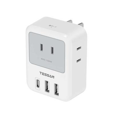 TESSAN USB Outlet Power Strip with 3 AC 2 1 USB Lightning Compact and For Use In Japan Only Tap, USB-C, Outlets, Type-A Ports, Type-C Port,