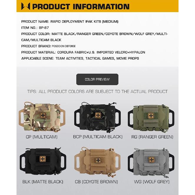 IFAK Pouch Supplies Bag Rapid Deployment First Aid Kit Molle Two-Pieces System Med Roll Carrier Attached to Belt Vest Panels