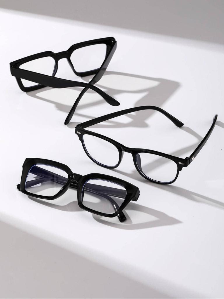 3PCS Men Classic Square Frame Clear Glasses For Women Daily Life Clothing Accessories.