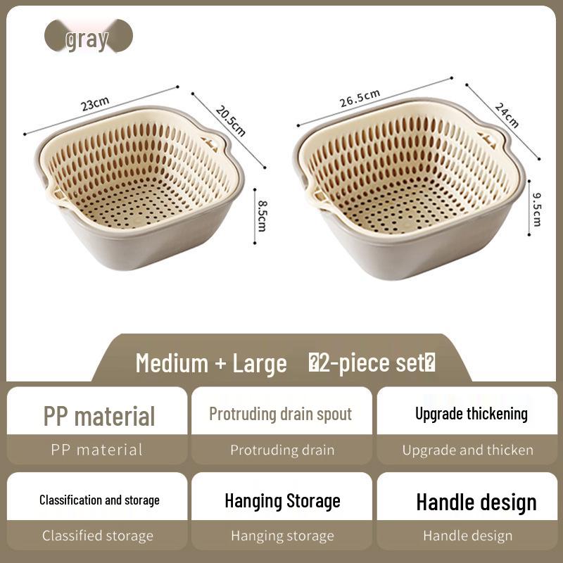Dual-Layer Vegetable Washing and Drain Basket: Kitchen & Living Room Fruit and Vegetable Colander.