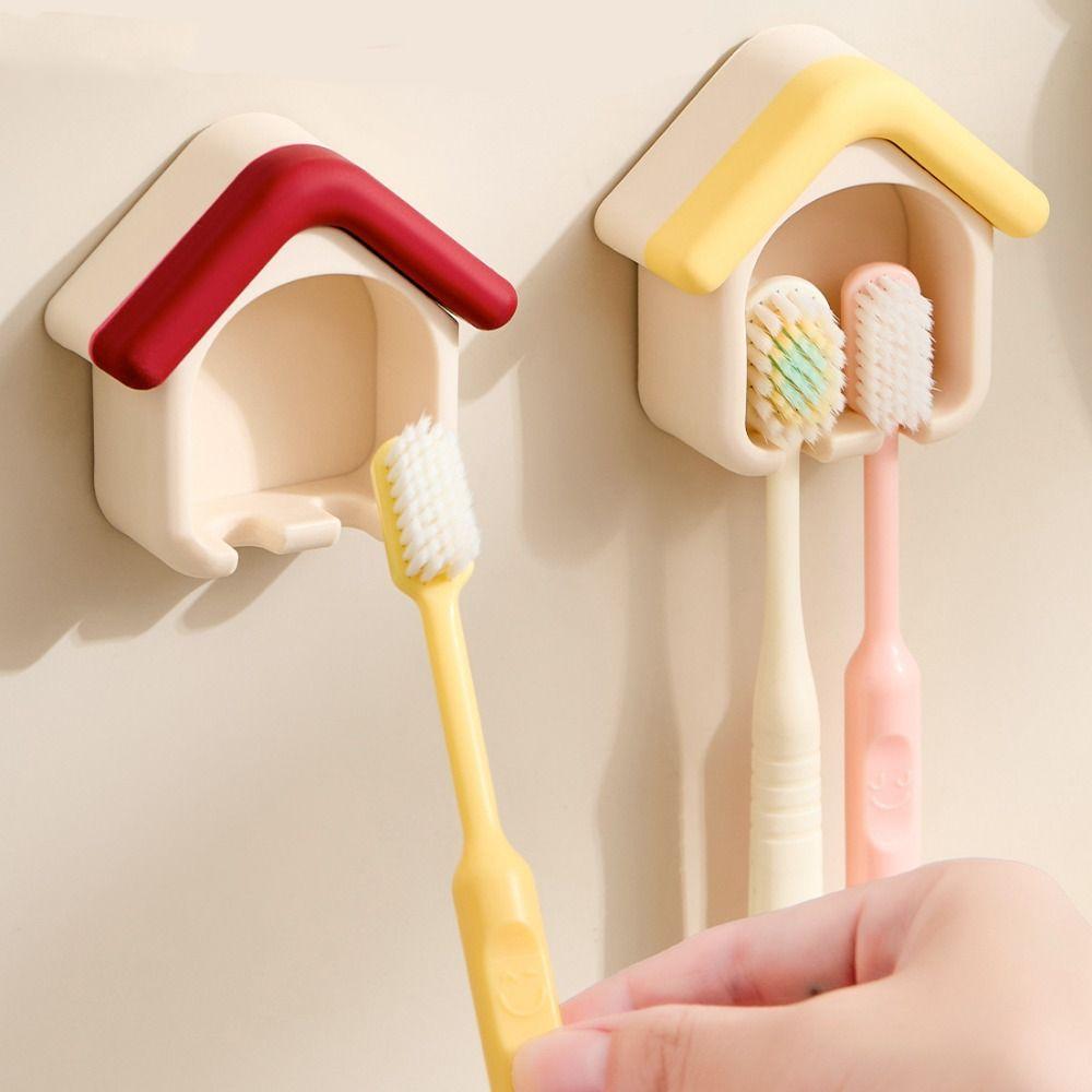 House Shape Wall Toothbrush Rack Cartoon Toothbrush Organizer Toothbrush Holder Bathroom Storage