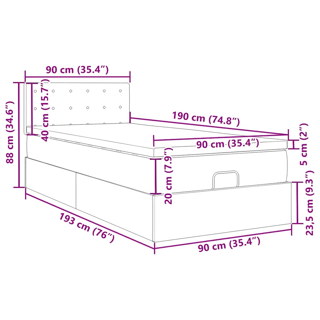 Ottoman Bed with Mattress Dark Brown 90 x 190 cm Fabric