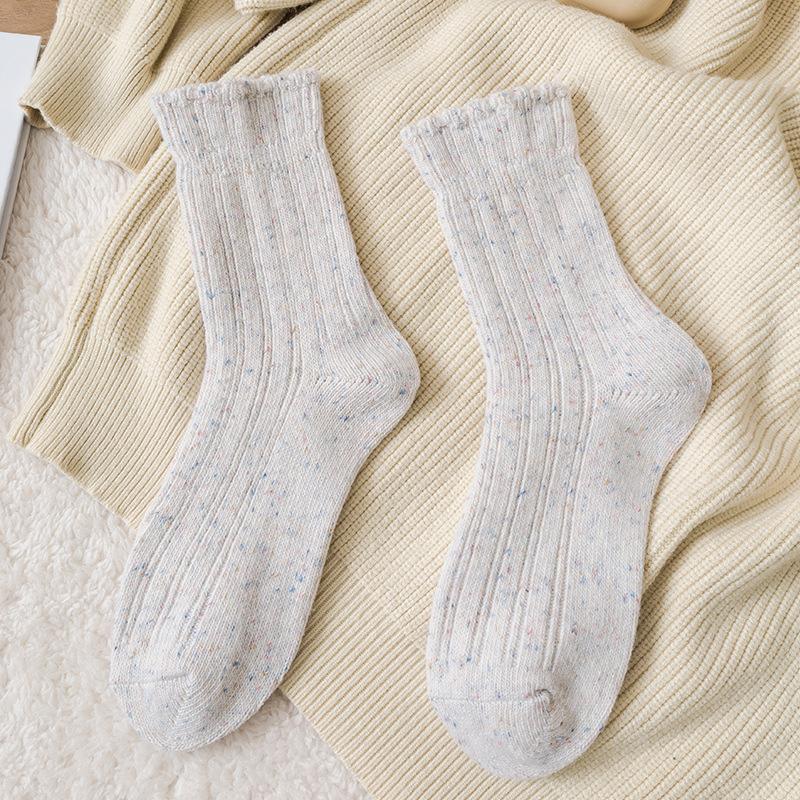 Female Autumn and Winter Thickened Warm Point Yarn Lace Lovely Wool Long Pile Pile Socks